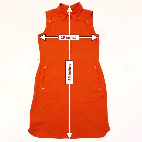 Calvin Klein Women Orange Colour Sleeveless Collar Pockets Shirt Midi Dress Sz 8 - Picture 13 of 13